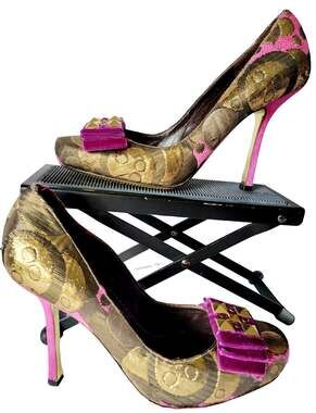 Claudio Merazzi Metallic Gold Pink Studded Heels Size 39 / US 8